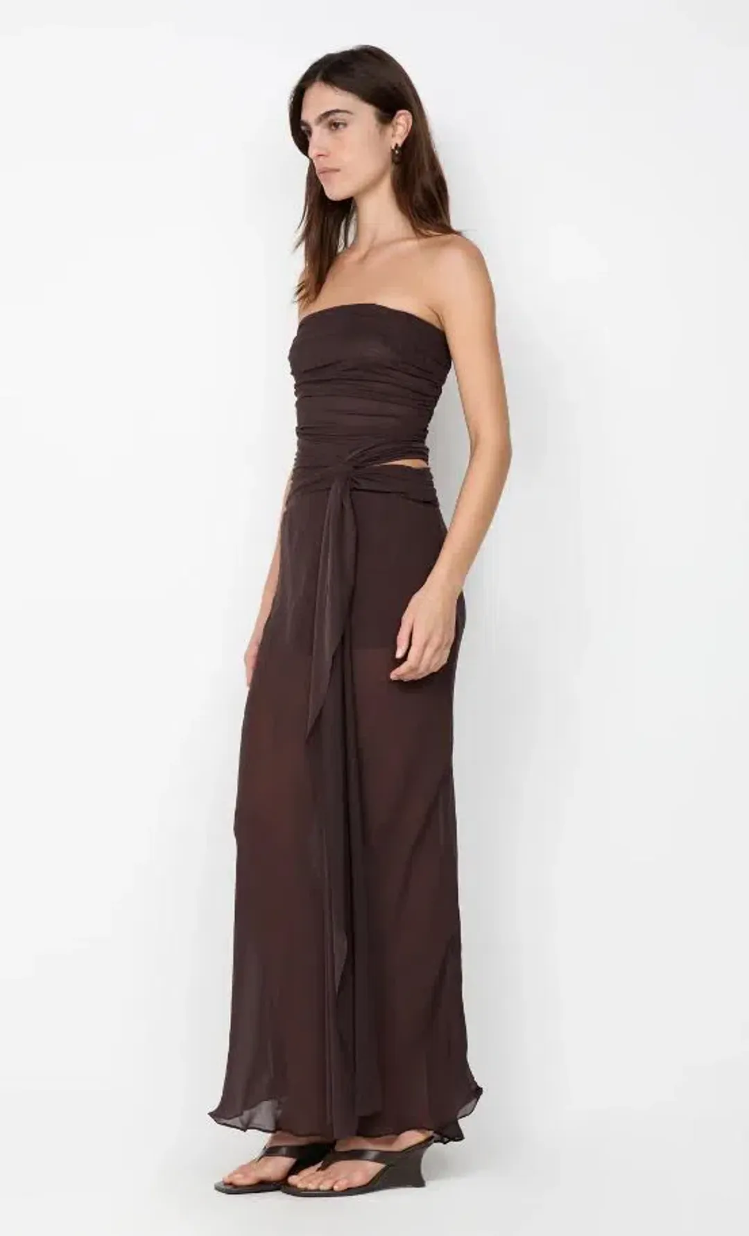 🤎 BEC and BRIDGE Jehnaya Strapless Maxi Dress – Dark Chocolate Brown – Size AU 10 🤎 for rent on The Volte - main image