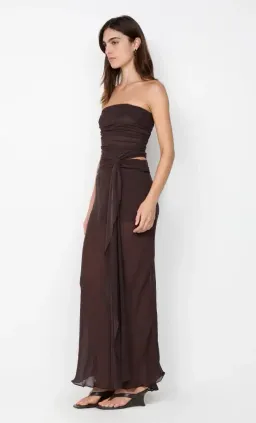 🤎 BEC and BRIDGE Jehnaya Strapless Maxi Dress – Dark Chocolate Brown – Size AU 10 🤎 for rent on The Volte - image 1