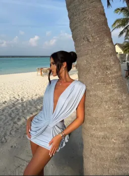 VIVIENNE COLLECTION LILOU MINI DRESS IN LIGHT BLUE SIZE 8 for rent on The Volte - image 1