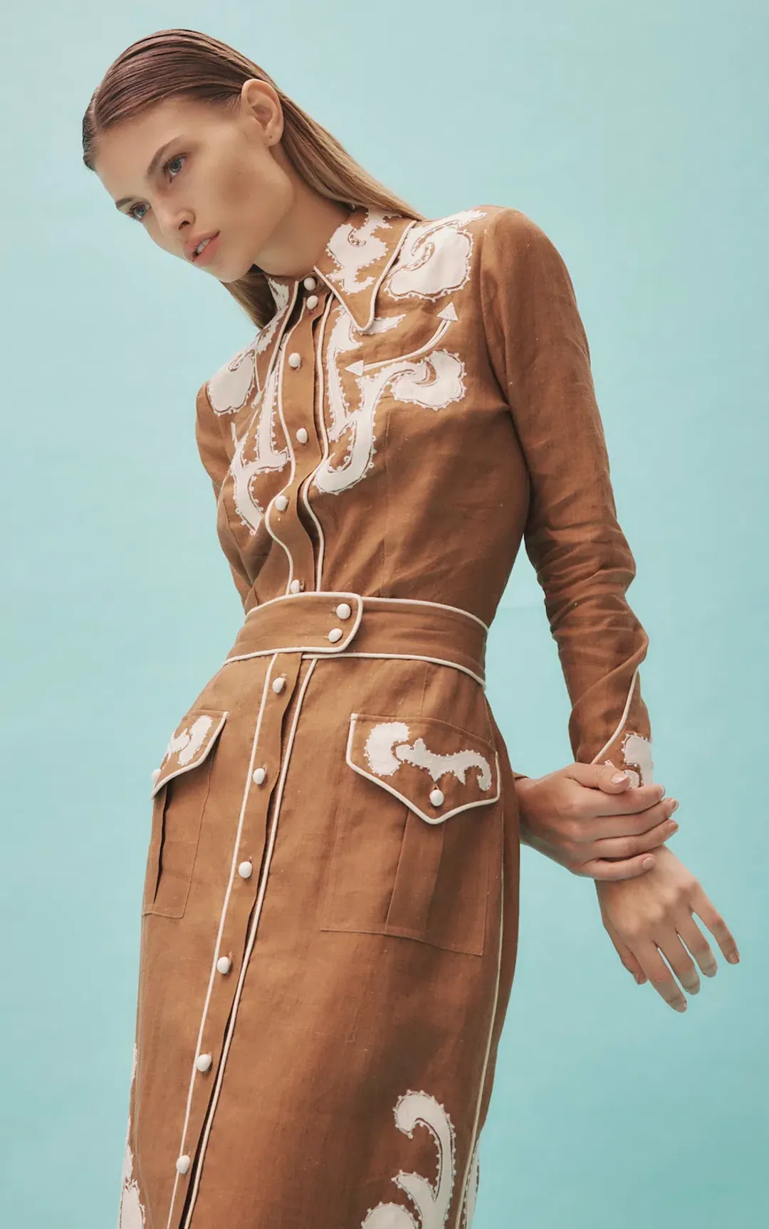 Alemais Ruby Applique Midi Skirt Brown Size AU 8 / S for rent on The Volte - main image