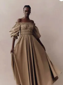 Aje Wattle Off Shoulder Midi Dress Taupe size 12 for rent on The Volte - image 5