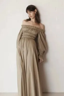 Aje Wattle Off Shoulder Midi Dress Taupe size 12 for rent on The Volte - image 4