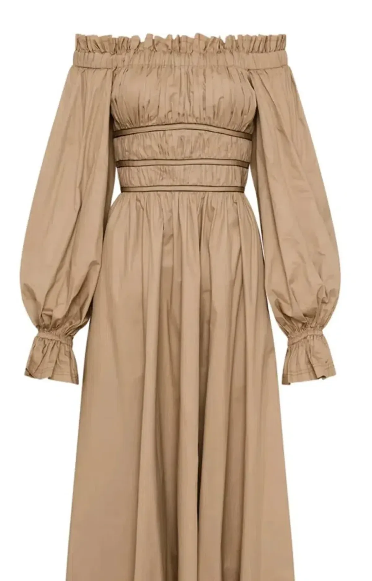 Aje Wattle Off Shoulder Midi Dress Taupe size 12 for rent on The Volte - main image