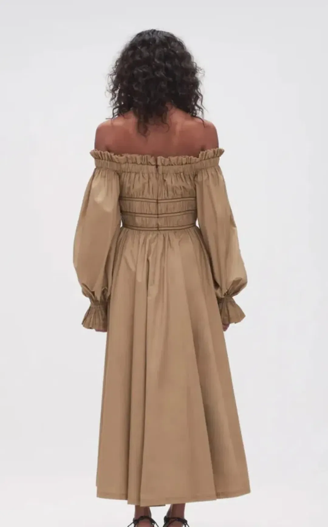 Aje Wattle Off Shoulder Midi Dress Taupe size 12 for rent on The Volte - main image