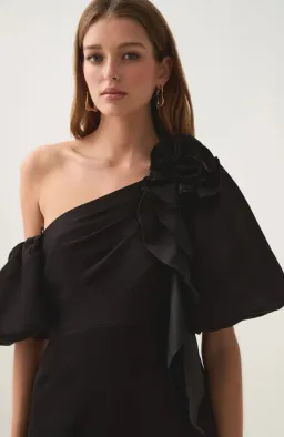 Aje Magnetic Draped Midi Dress Black size 8 for rent on The Volte - image 3