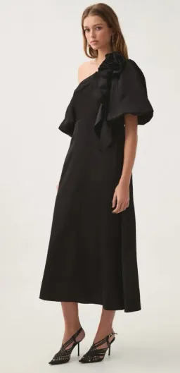 Aje Magnetic Draped Midi Dress Black size 8 for rent on The Volte - image 4