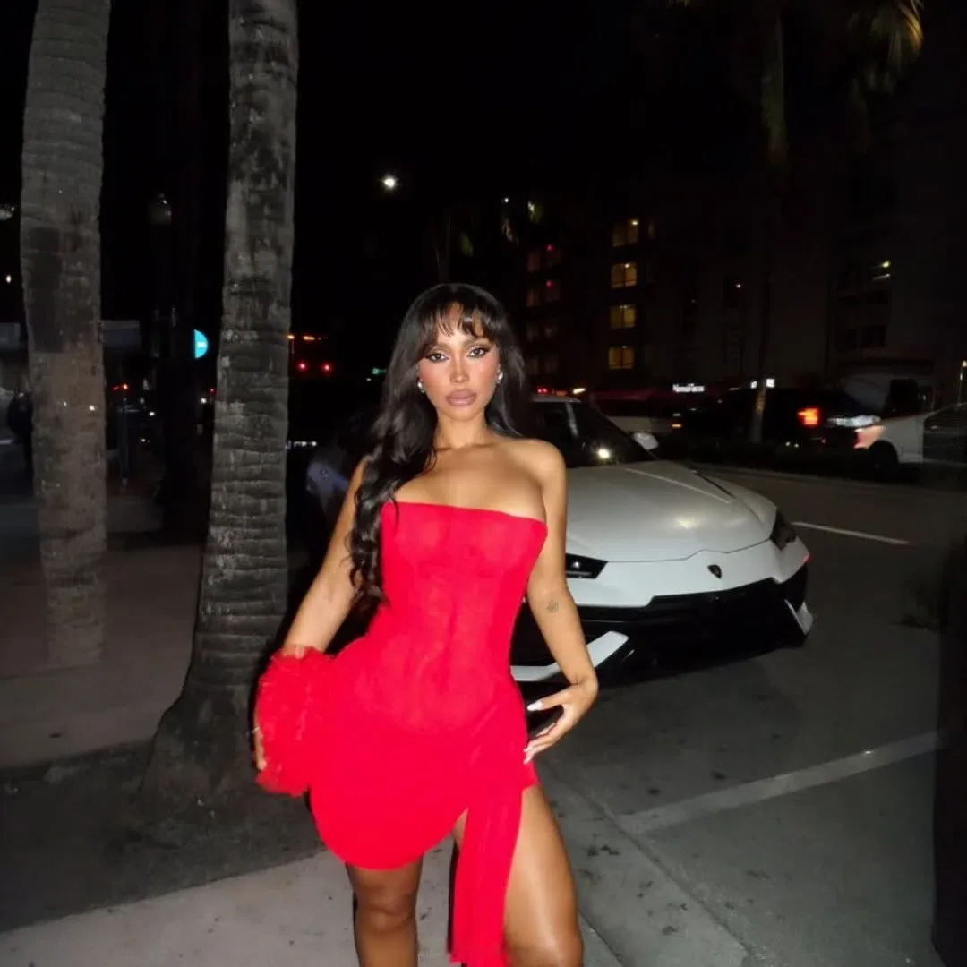 Leau Mira Mesh Corset Dress - Red Size Small for rent on The Volte - main image