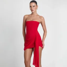 Leau Mira Mesh Corset Dress - Red Size Small for rent on The Volte - image 2