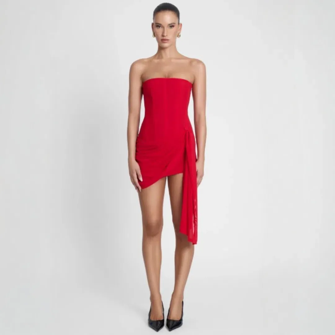Leau Mira Mesh Corset Dress - Red Size Large for rent on The Volte - main image