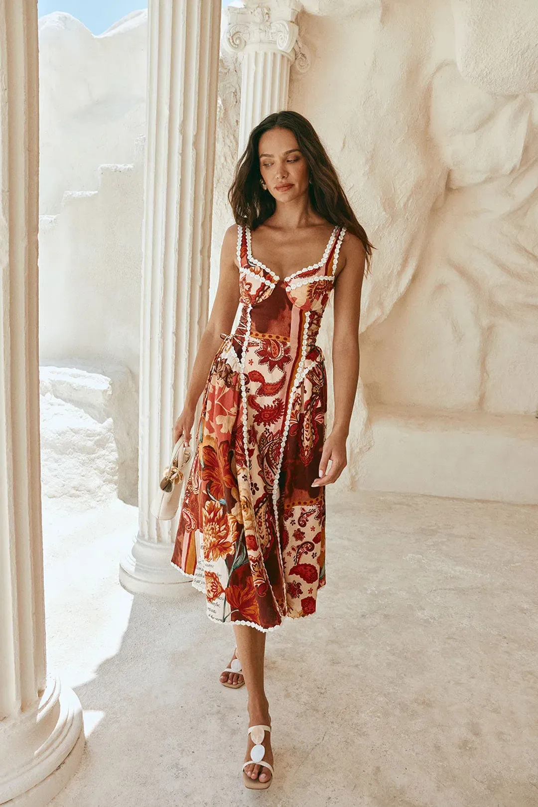 Sabo Zaco Red Floral Barocca Print Sweetheart Maxi Alessa Dress size 10 L   for rent on The Volte - main image