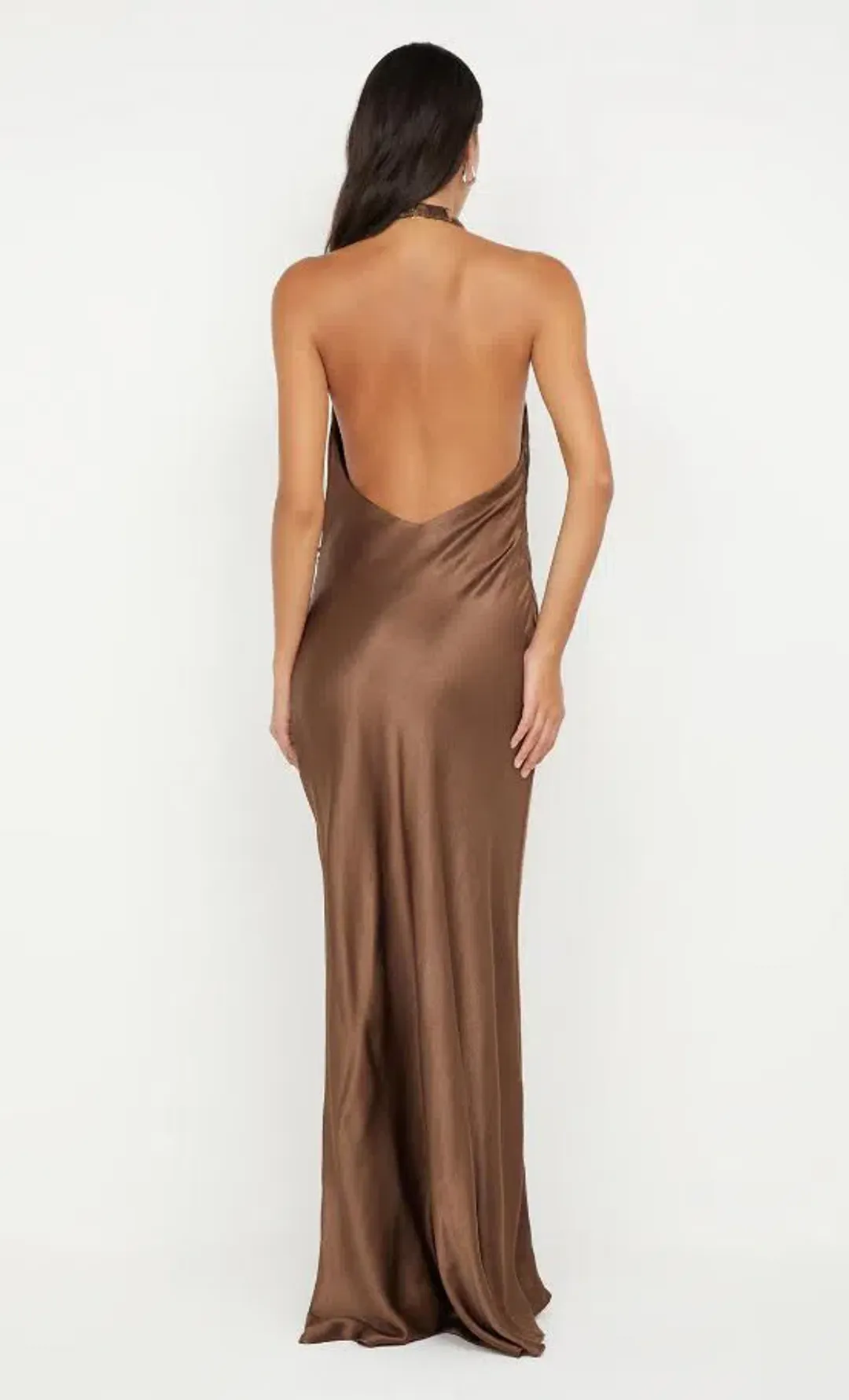  🤎 Bec and Bridge Elisia Wrap Maxi Dress in Milk Chocolate Brown - Size 10 AU Satin formal gown🤎  for rent on The Volte - main image