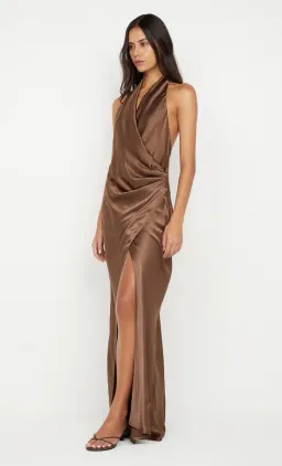  🤎 Bec and Bridge Elisia Wrap Maxi Dress in Milk Chocolate Brown - Size 10 AU Satin formal gown🤎  for rent on The Volte - image 1