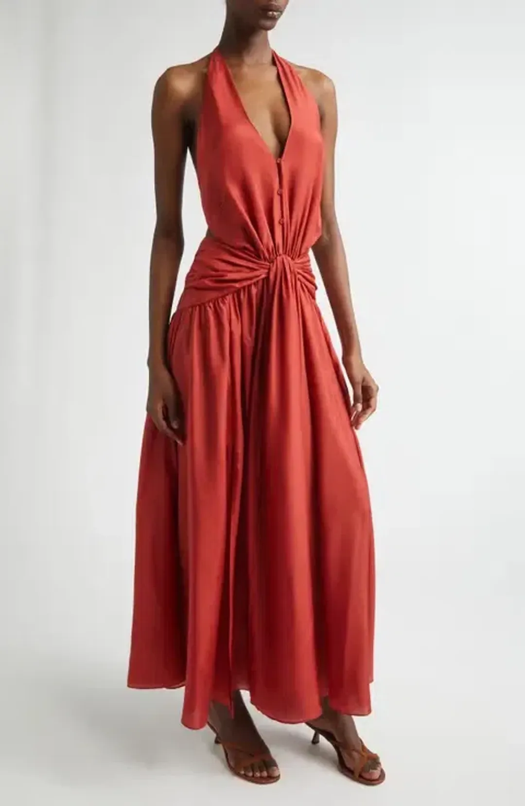 Zimmermann Indra Plunge Halter Maxi Dress in Raspberry Size 0/AU8 for rent on The Volte - main image