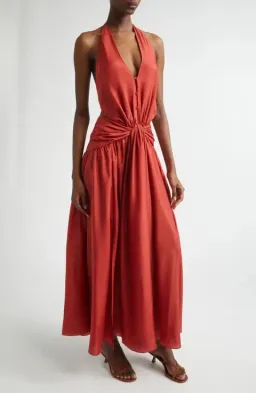 Zimmermann Indra Plunge Halter Maxi Dress in Raspberry Size 0/AU8 for rent on The Volte - image 1
