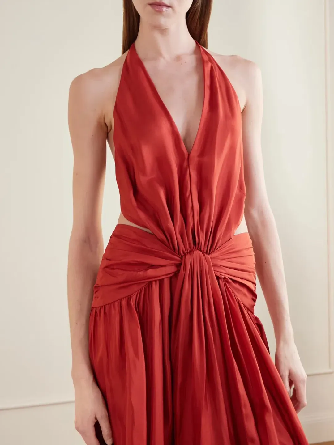 Zimmermann Indra Plunge Halter Maxi Dress in Raspberry Size 0/AU8 for rent on The Volte - main image