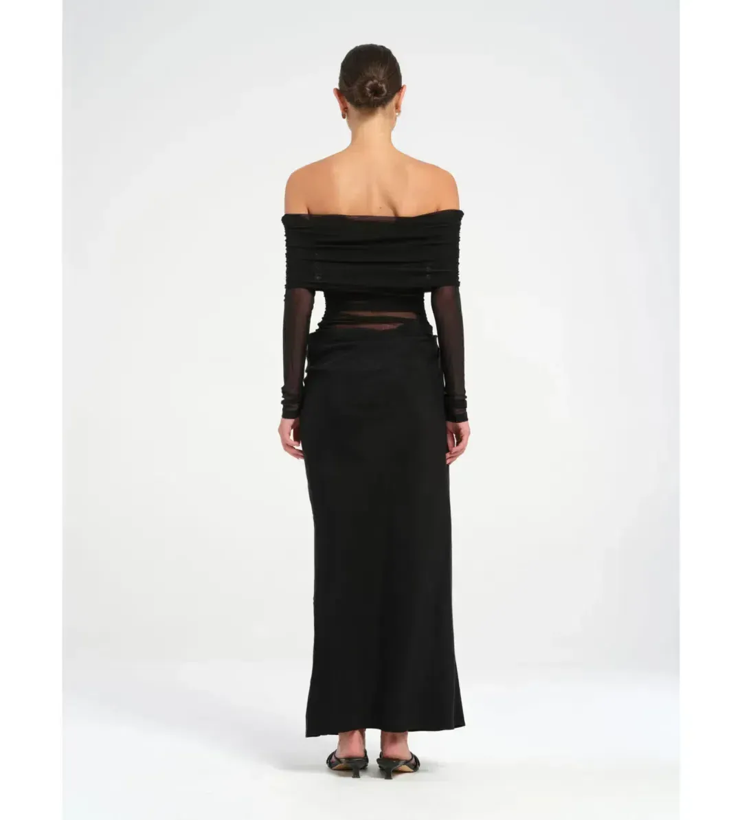BENNI YASMIN OFF-SHOULDER MAXI DRESS MAXI DRESS BLACK | Size AU 10 for rent on The Volte - main image