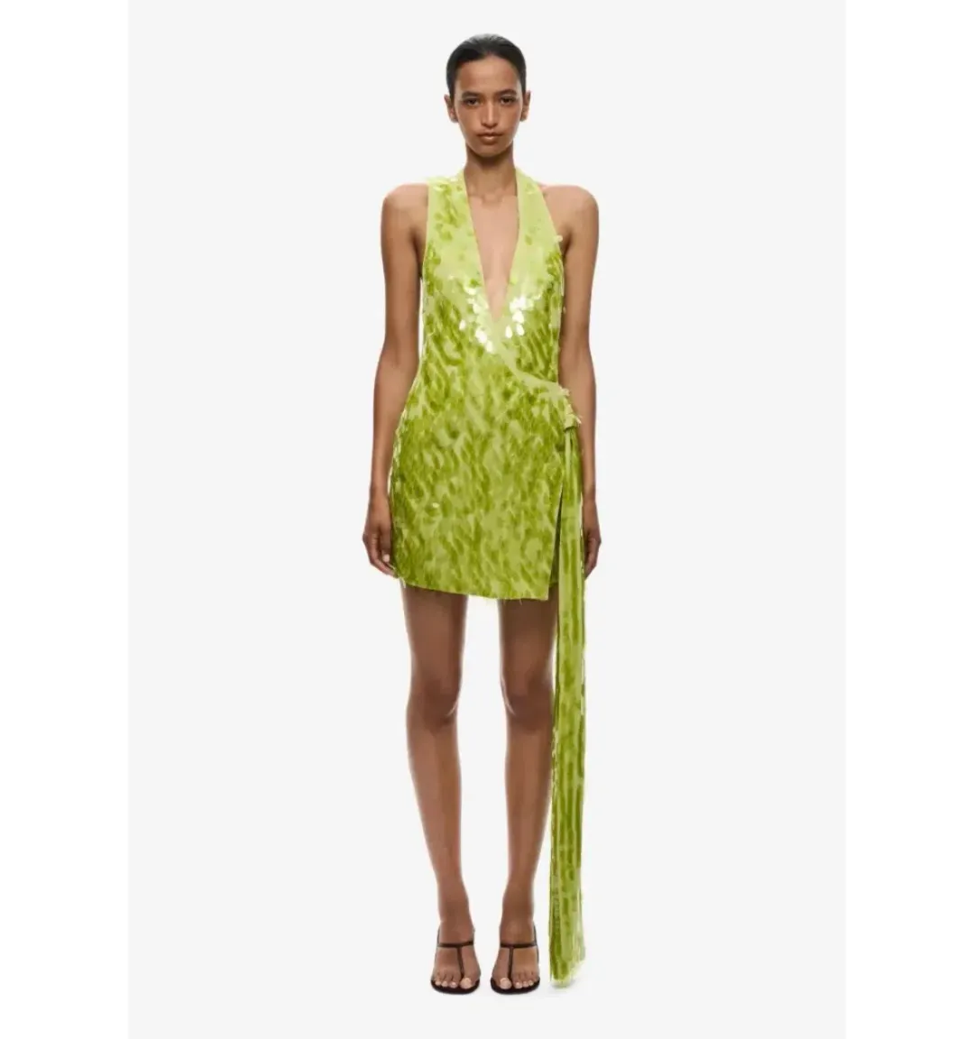 MISHA SAPPHIRE SEQUIN MINI DRESS IN APPLE GREEN SIZE MEDIUm for rent on The Volte - main image