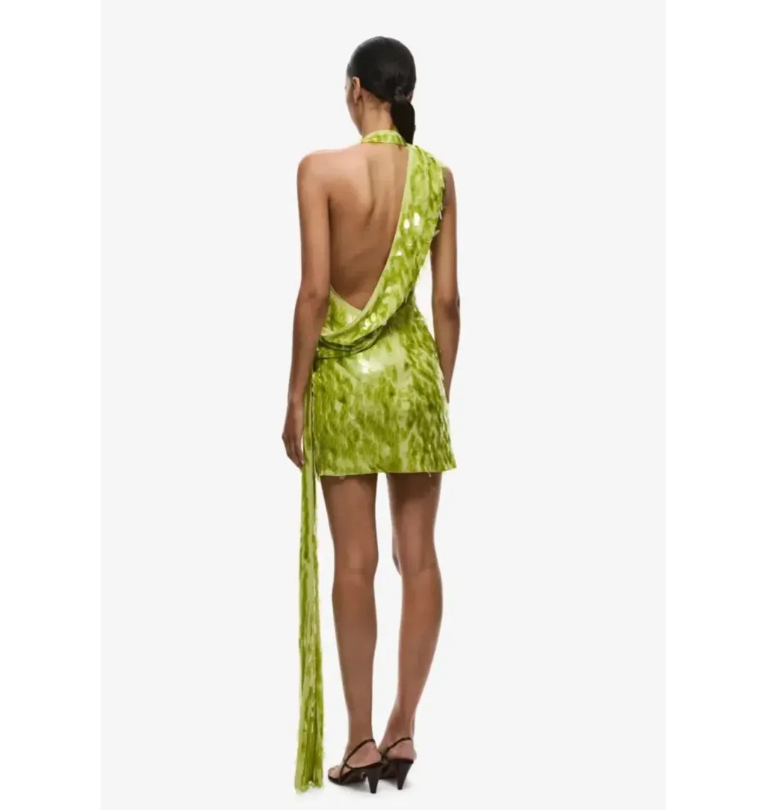 MISHA SAPPHIRE SEQUIN MINI DRESS IN APPLE GREEN SIZE MEDIUm for rent on The Volte - main image