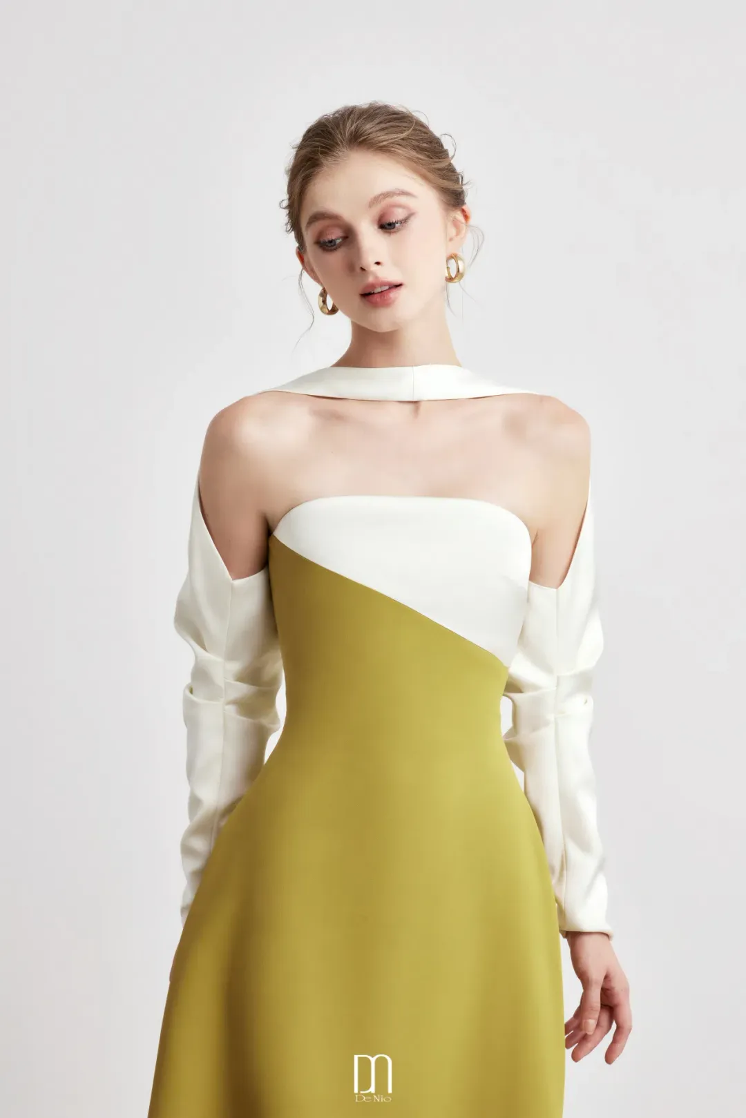 DENIO Princesa Scarf Midi Dress White / Mustard Size Small for rent on The Volte - main image