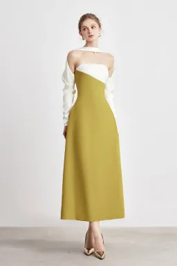 DENIO Princesa Scarf Midi Dress White / Mustard Size Small for rent on The Volte - image 1