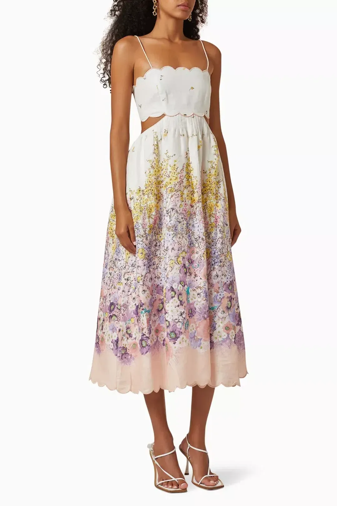ZIMMERMANN JUDE SCALLOP MIDI DRESS PEACH GRADIENT FLORAL SIZE 2 / AU 12 for rent on The Volte - main image