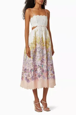 ZIMMERMANN JUDE SCALLOP MIDI DRESS PEACH GRADIENT FLORAL SIZE 2 / AU 12 for rent on The Volte - image 1