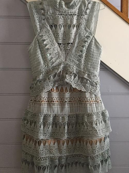 Self Portrait Mint Tiered Guipure Lace Mini Dress Size 10 for rent on The Volte - image 3