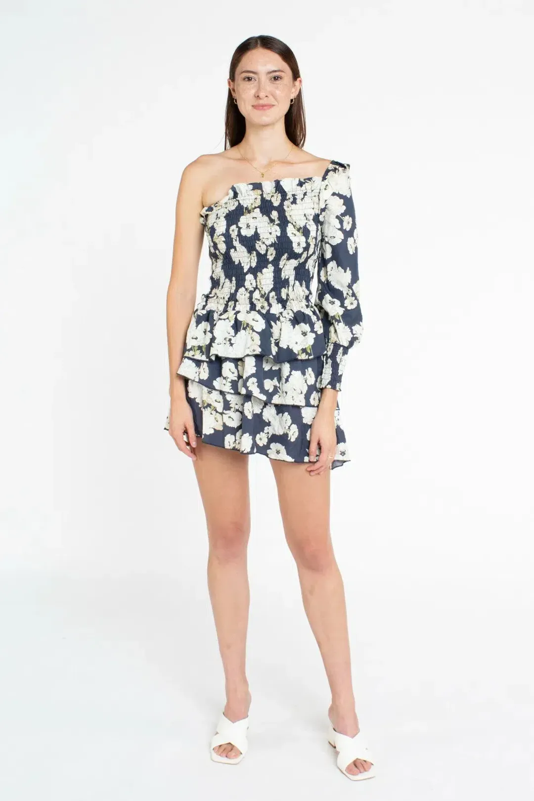 Sir The Label Bellagio One Shoulder Mini Dress Floral Navy | AU 10 for rent on The Volte - main image