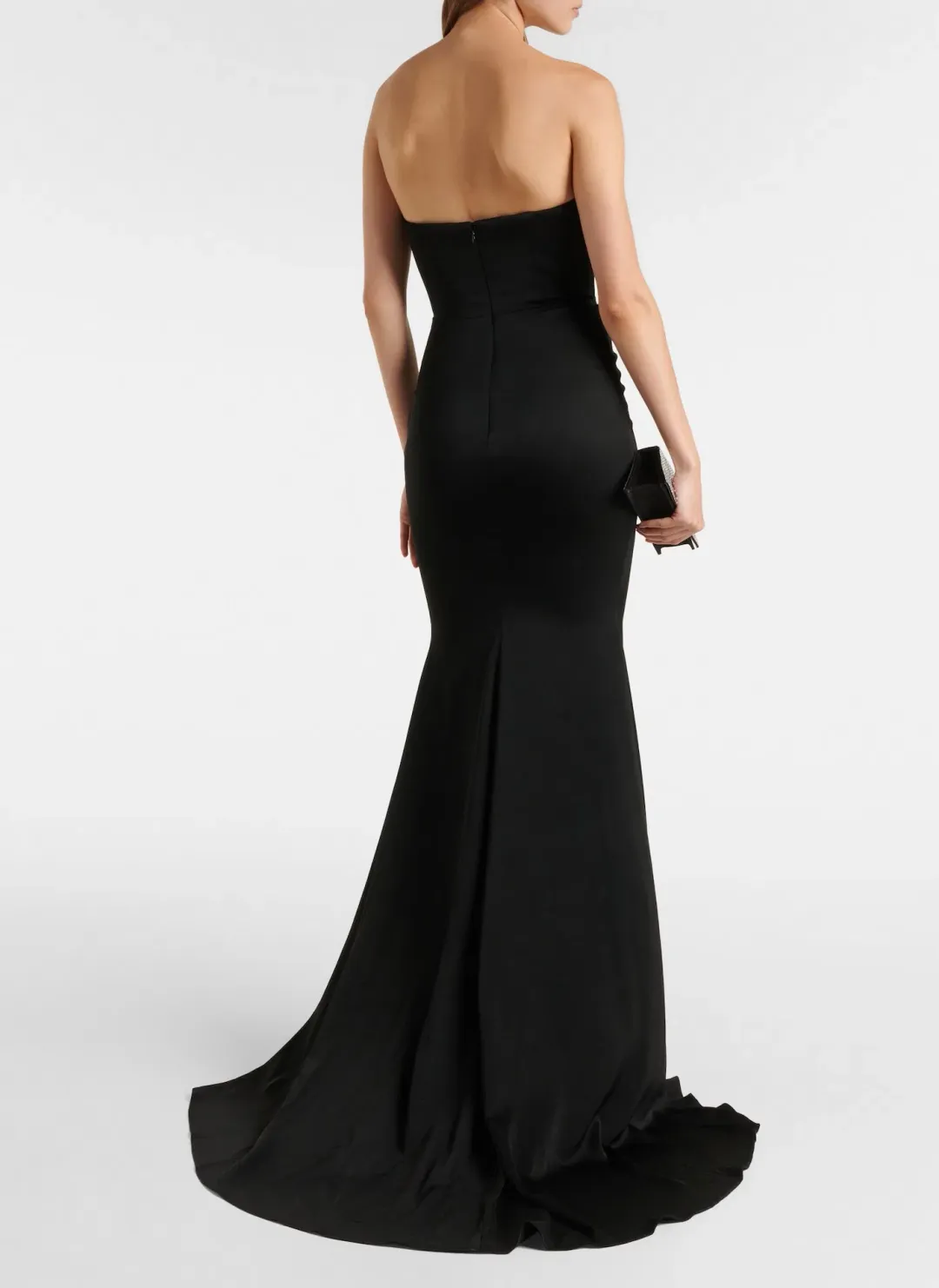 Alex Perry Gathered Strapless Satin Floor Length Gown Black Size 6 for rent on The Volte - main image
