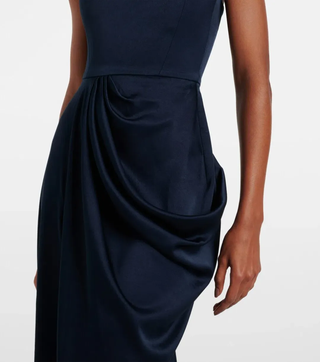 Alex Perry Draped Satin Bustier Maxi Gown in Navy Size AU 12 for rent on The Volte - main image