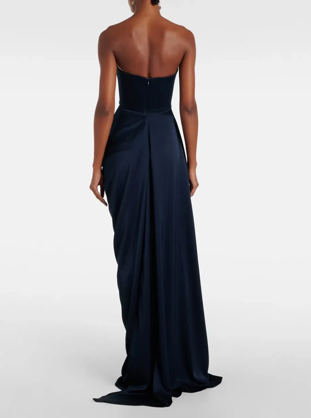Alex Perry Draped Satin Bustier Maxi Gown in Navy Size AU 6 for rent on The Volte - main image