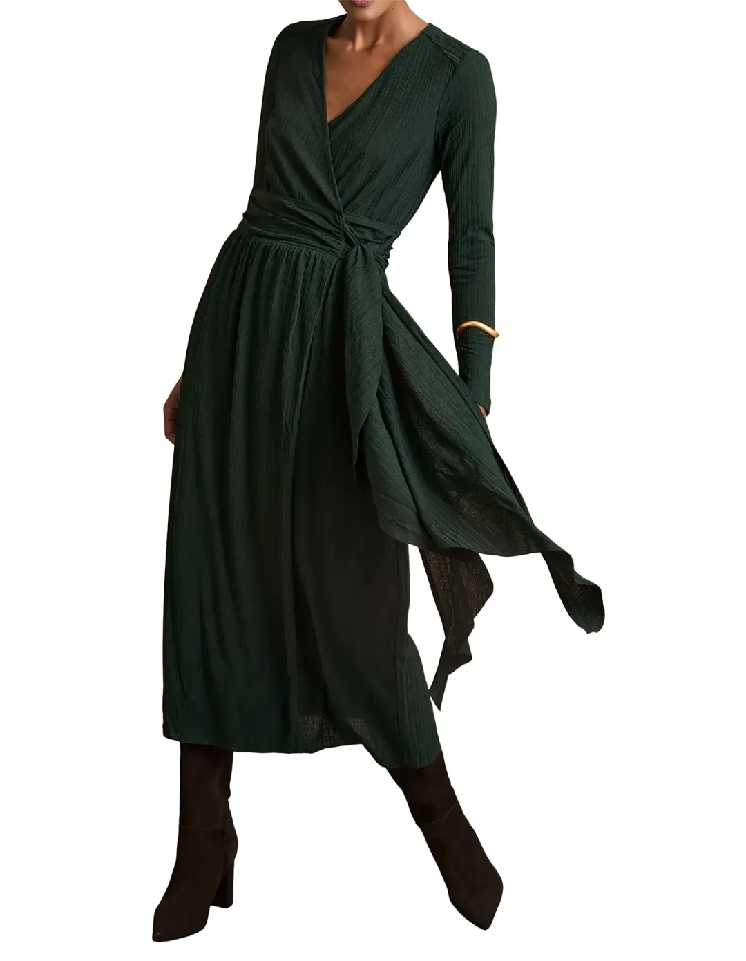 Reiss Madeline Wrap Tie Midi Dress Green Size 6 for rent on The Volte - main image