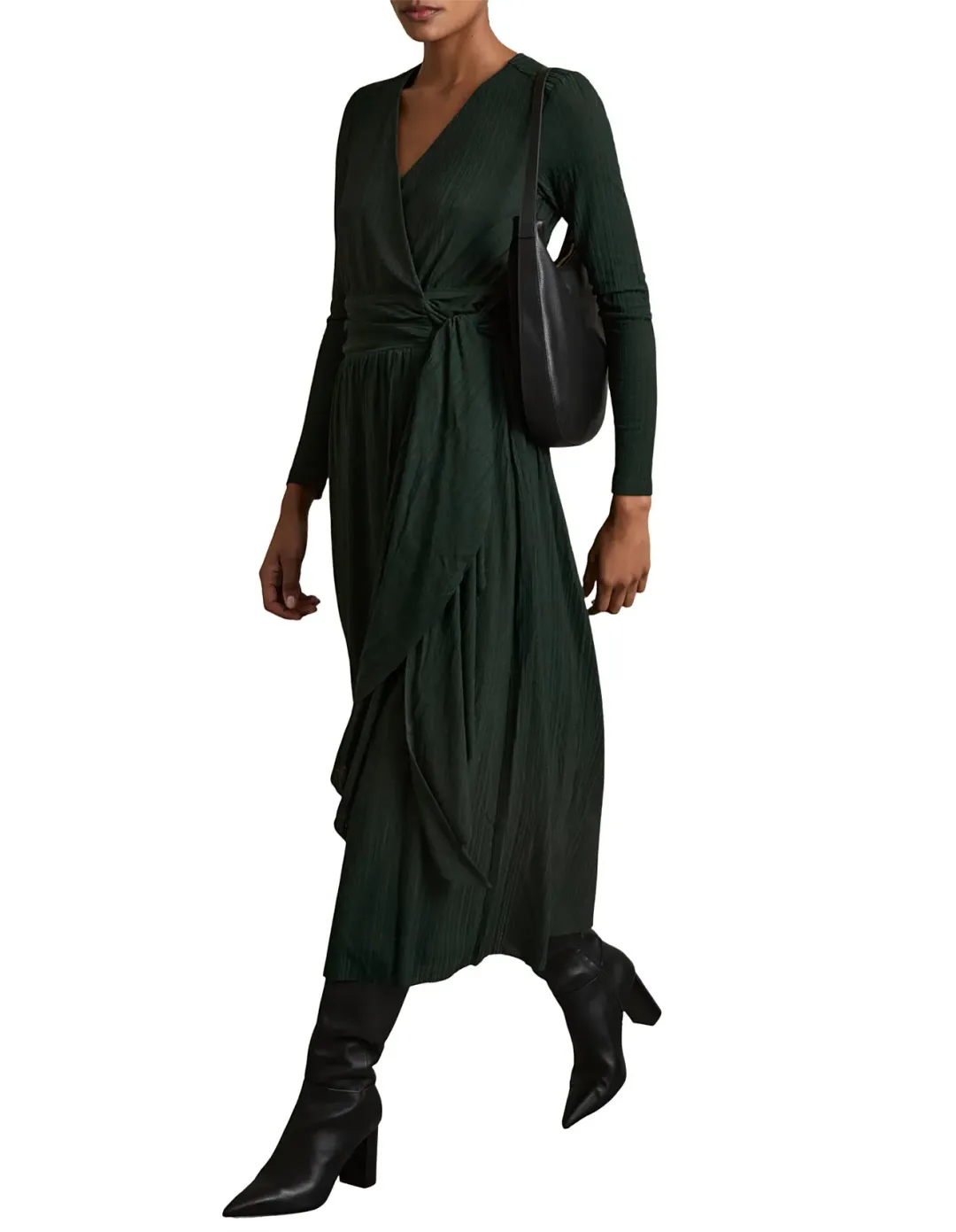 Reiss Madeline Wrap Tie Midi Dress Green Size 6 for rent on The Volte - main image