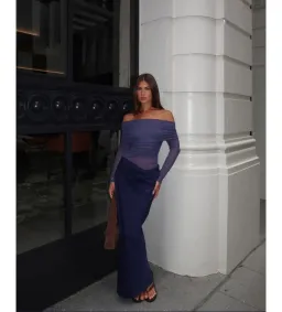 Benni Yasmin Off Shoulder Maxi Dress in Navy Blue Size AU8 for rent on The Volte - image 1