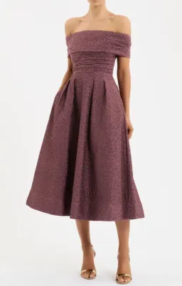 Rebecca Vallance Adalyn Off The Shoulder Midi Dress Mauve Size 6 for rent on The Volte - image 1
