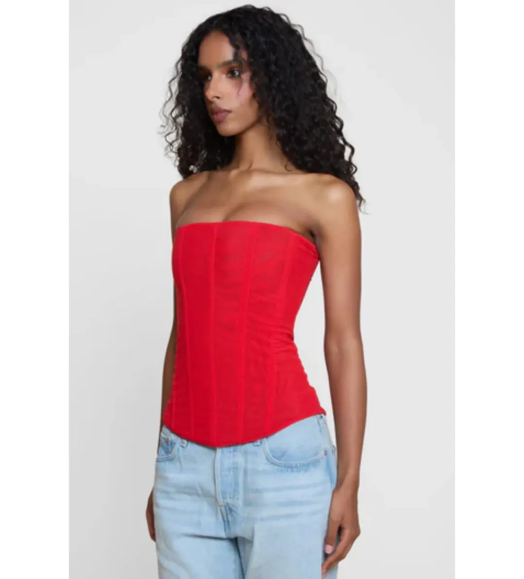 Leau Muse Mesh Corset Top in Red Size S/AU8 for rent on The Volte - main image