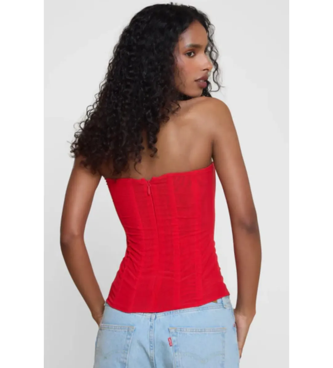 Leau Muse Mesh Corset Top in Red Size L/AU12 for rent on The Volte - main image