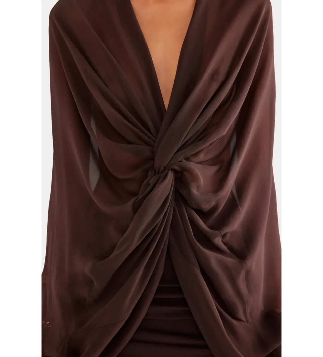 Venroy Twisted Bodice Silk Mini Dress Dark Chocolate Size S/AU 8 for rent on The Volte - main image