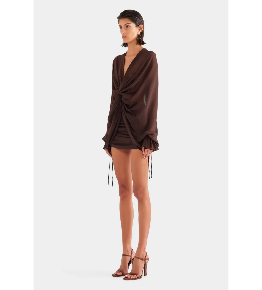 Venroy Twisted Bodice Silk Mini Dress Dark Chocolate Size S/AU 8 for rent on The Volte - main image