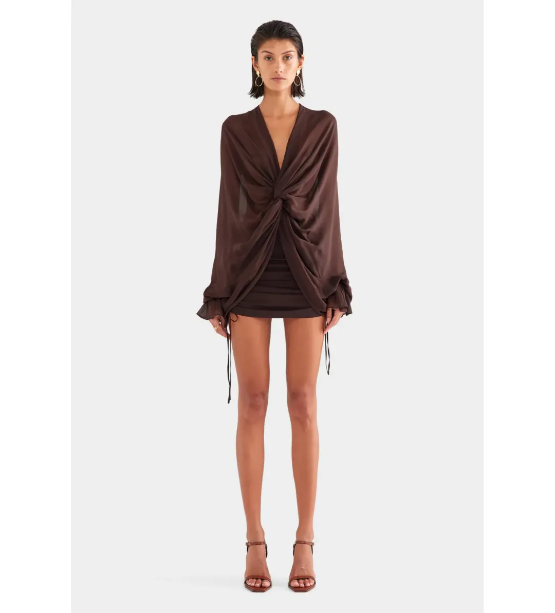 Venroy Twisted Bodice Silk Mini Dress Dark Chocolate Size S/AU 8 for rent on The Volte - main image