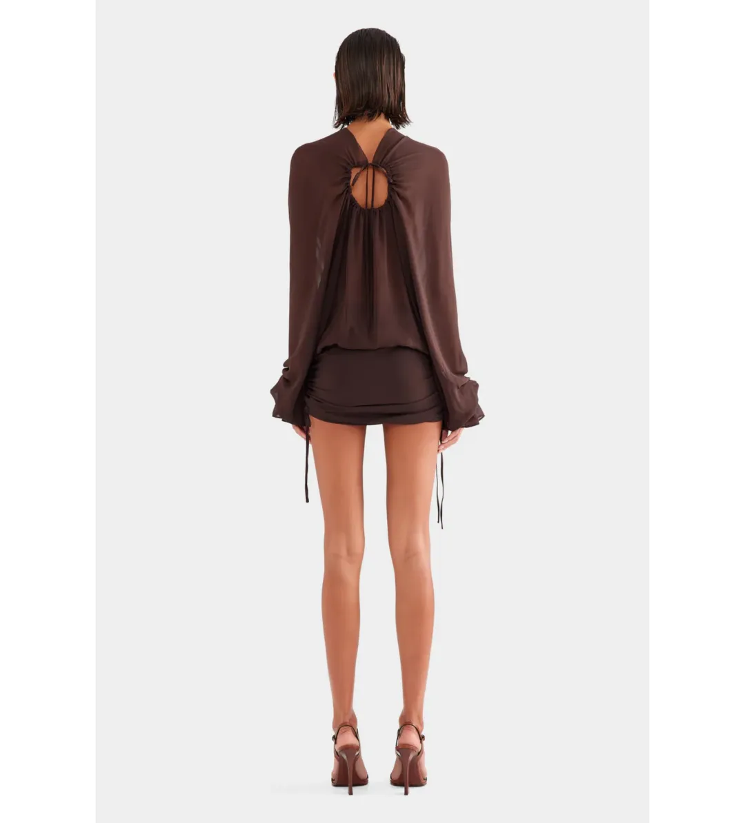 Venroy Twisted Bodice Silk Mini Dress Dark Chocolate Size S/AU 8 for rent on The Volte - main image