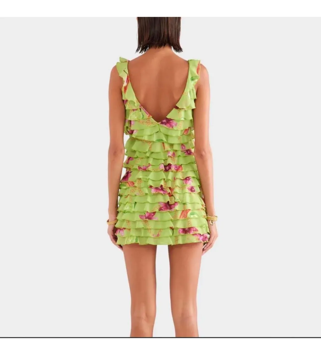 Venroy Ruffle Mini Dress in Lime Chilli Chain Size XS/AU 6 for rent on The Volte - main image