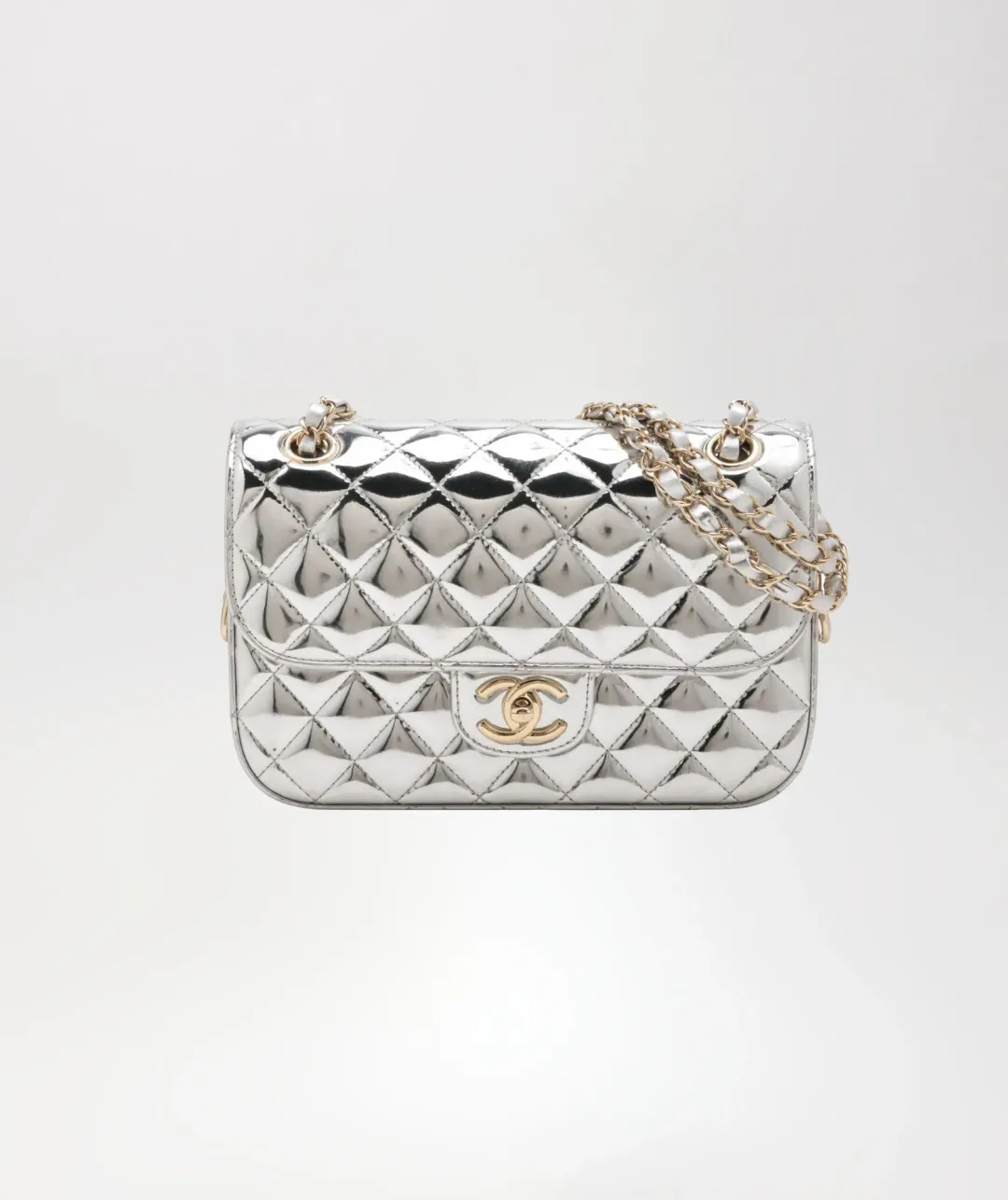 Chanel Silver Mini Flap Handbag for rent on The Volte - main image