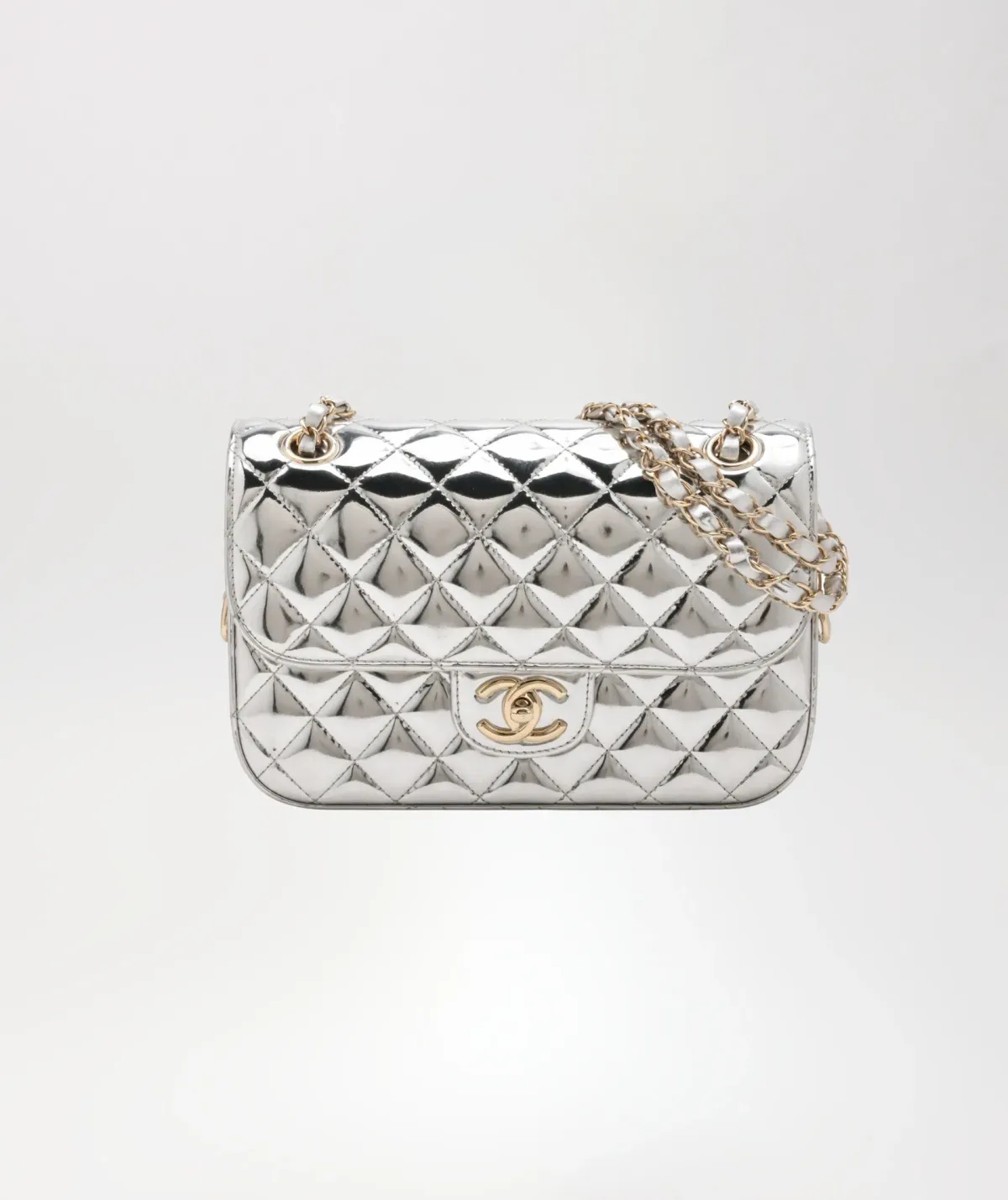 Chanel Silver Mini Flap Handbag for rent on The Volte - main image