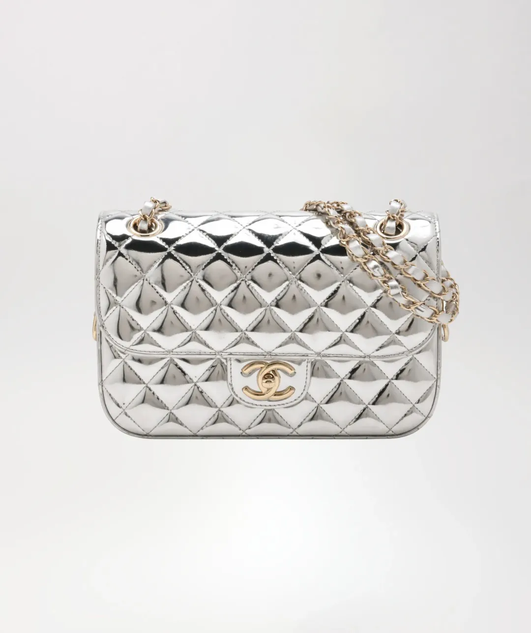 Chanel Silver Mini Flap Handbag for rent on The Volte - main image