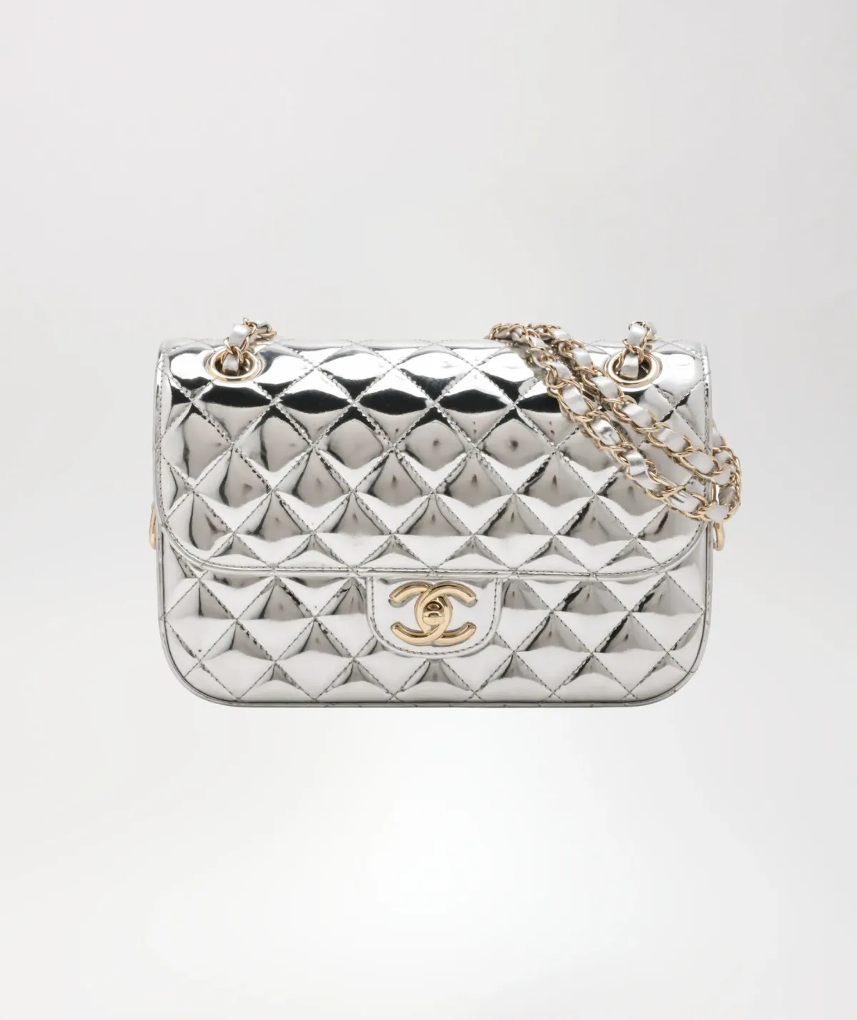 Chanel Silver Mini Flap Handbag for rent on The Volte - main image
