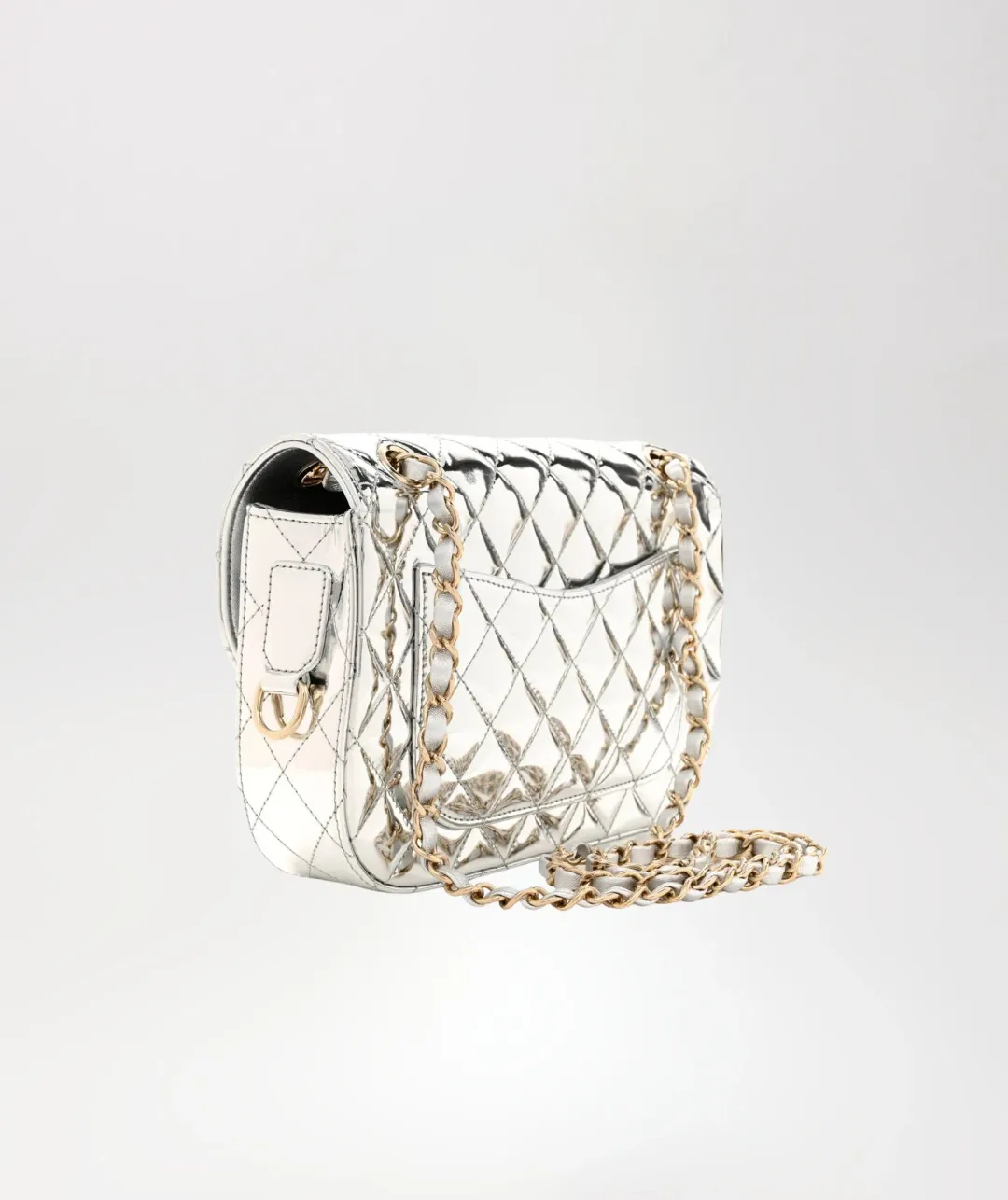 Chanel Silver Mini Flap Handbag for rent on The Volte - main image