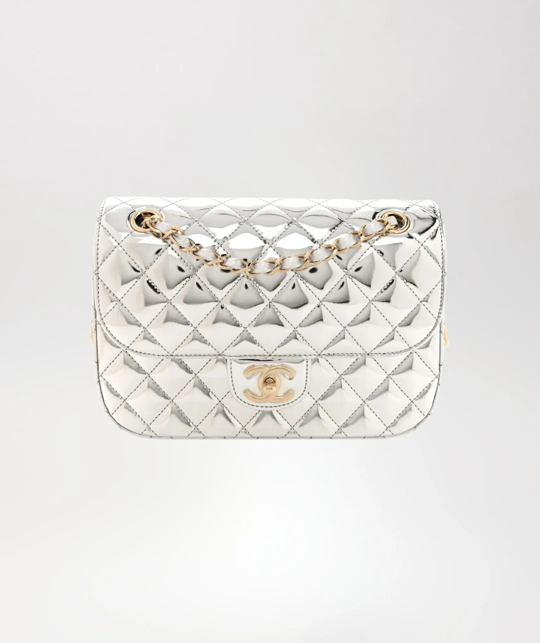 Chanel Silver Mini Flap Handbag for rent on The Volte - main image