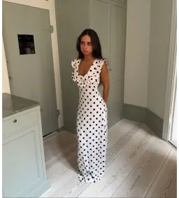 Design By Si Luna Maxi Dress in Off White/Black Polka Dots Size XS/S for rent on The Volte - image 1