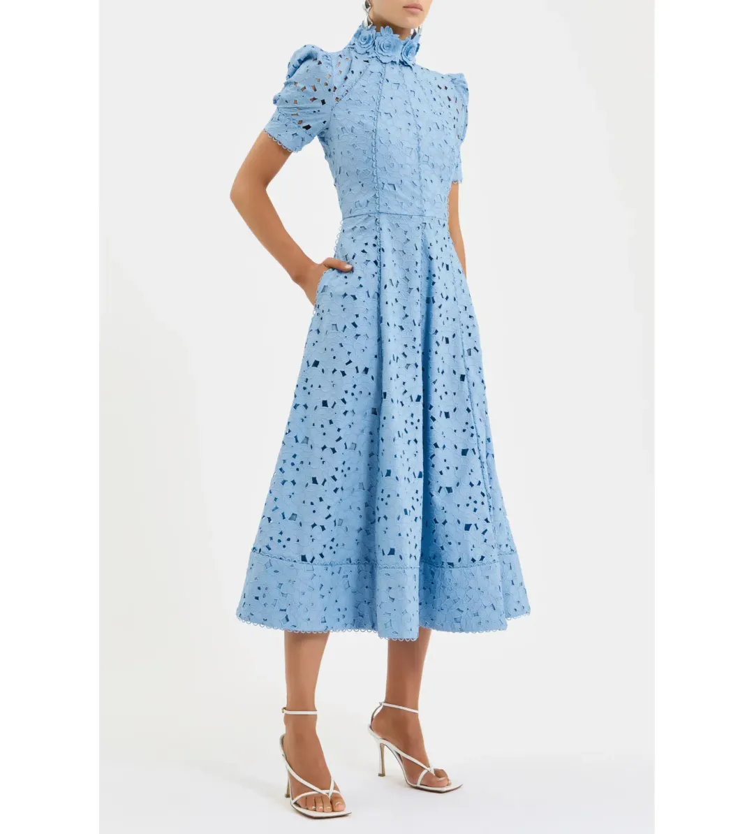 Rebecca Vallance Kitsu Short Sleeve Midi Dress Bluelight Size AU 10 for rent on The Volte - main image